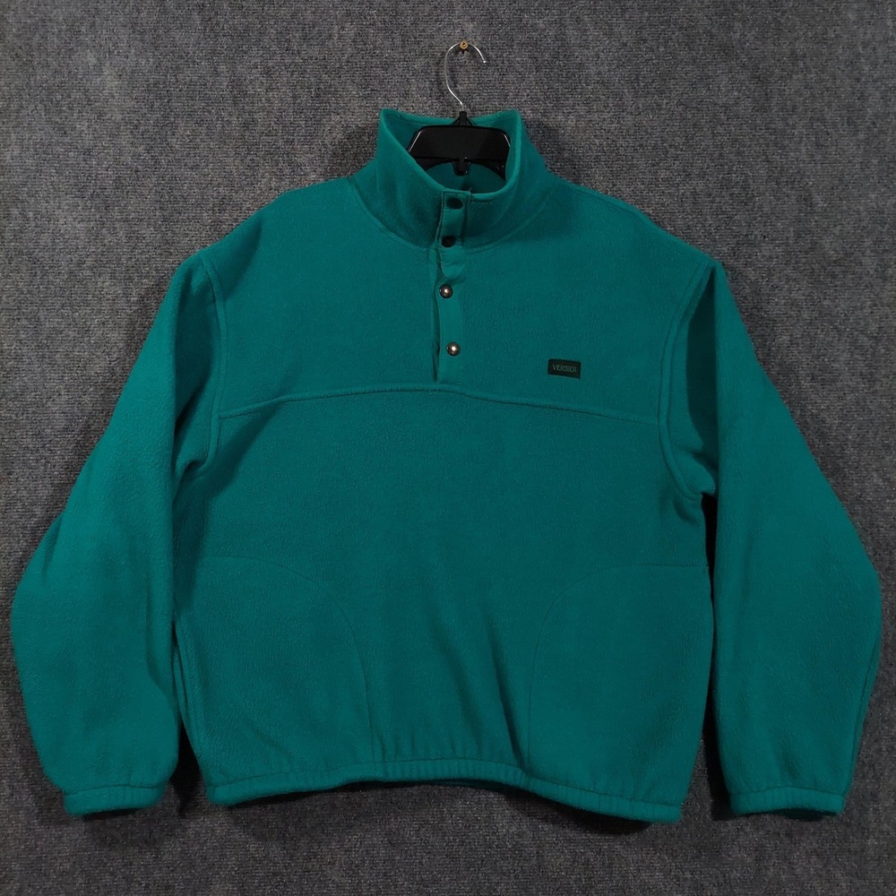 Verbier Fleece Sweatshirt Mens Large Green Snap Neck Pullover Pockets Canada